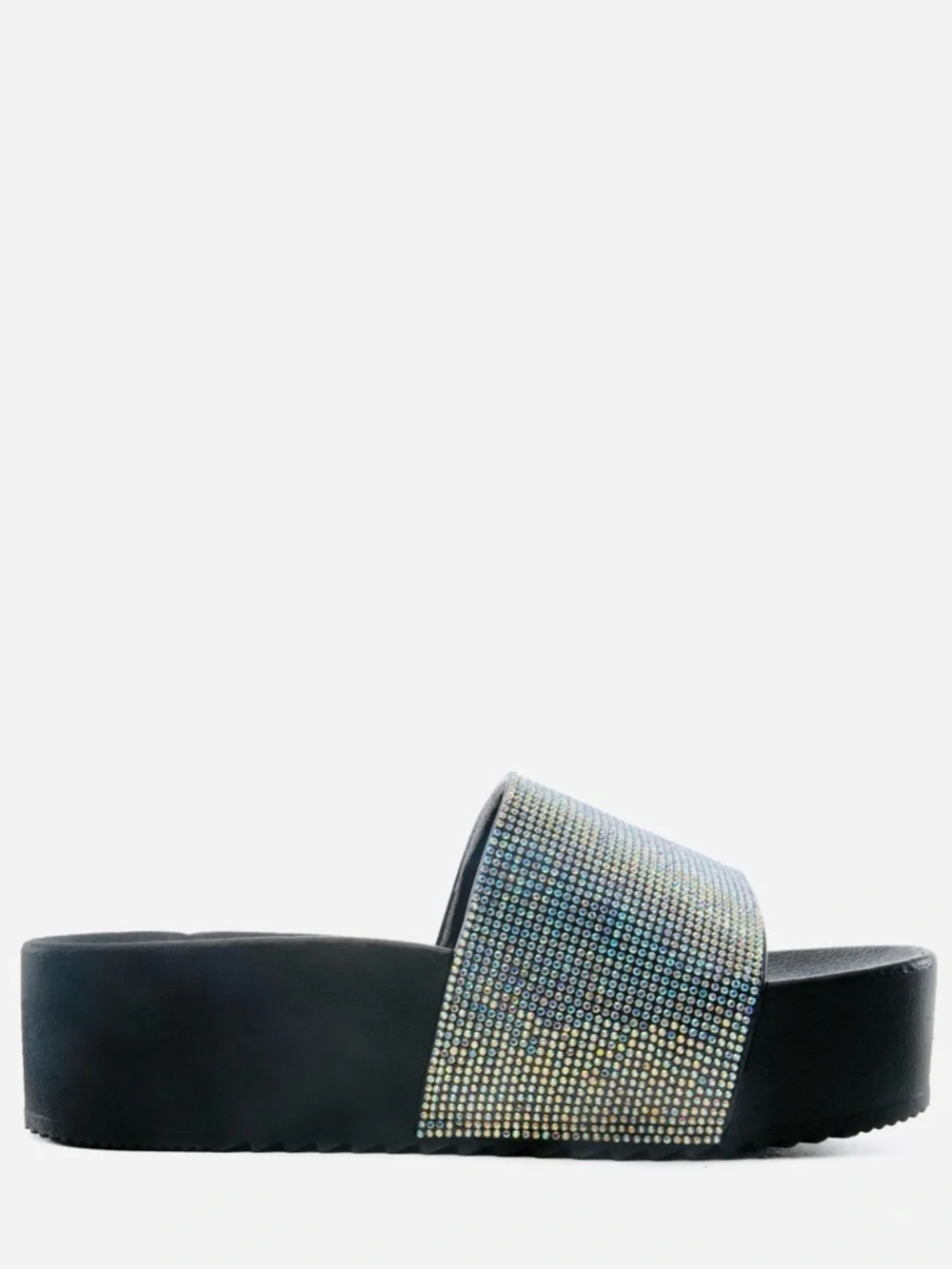 LILIANA ISSY-1 Black Holographic Rhinestone Platform Sandals